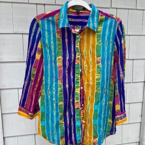 Lauren Ralph Lauren Multi-Colored Stripe Button Top